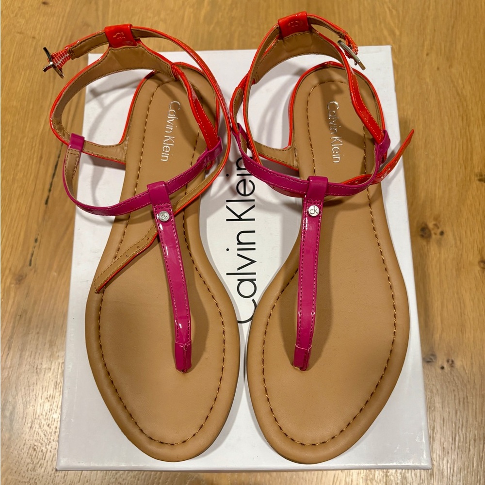 Calvin Klein Pink and Red Sandals with Minimalist Design